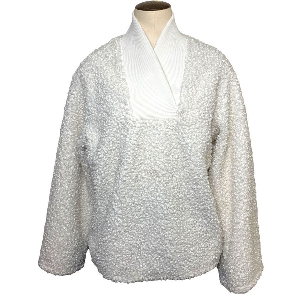 TRAFALUC Zara White Sherpa Sweater Teddy Boucle Cozy Relax fit Sz S Minimalist
